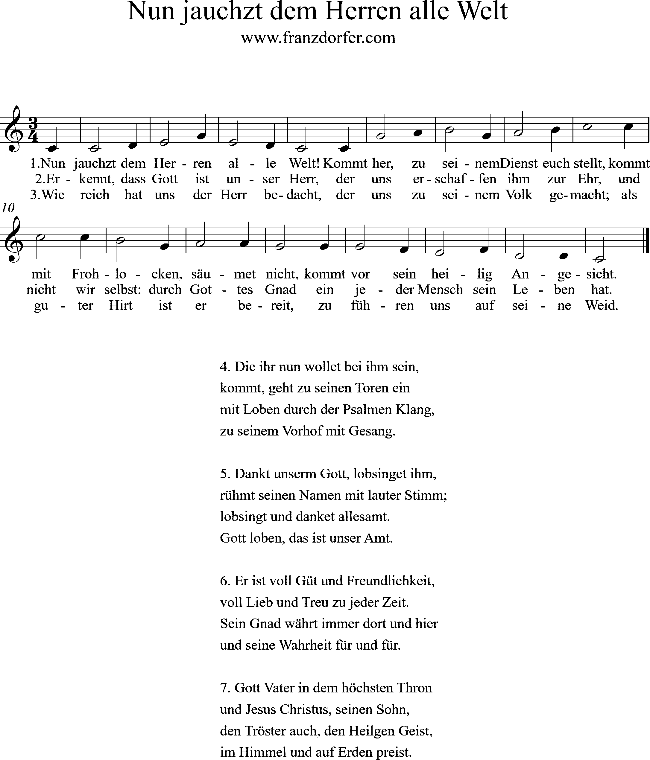 Noten - Nun jauchzt dem Herrren alle Welz